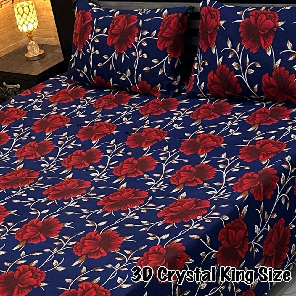 3 Pcs Crystal Cotton Printed Double Bedsheet