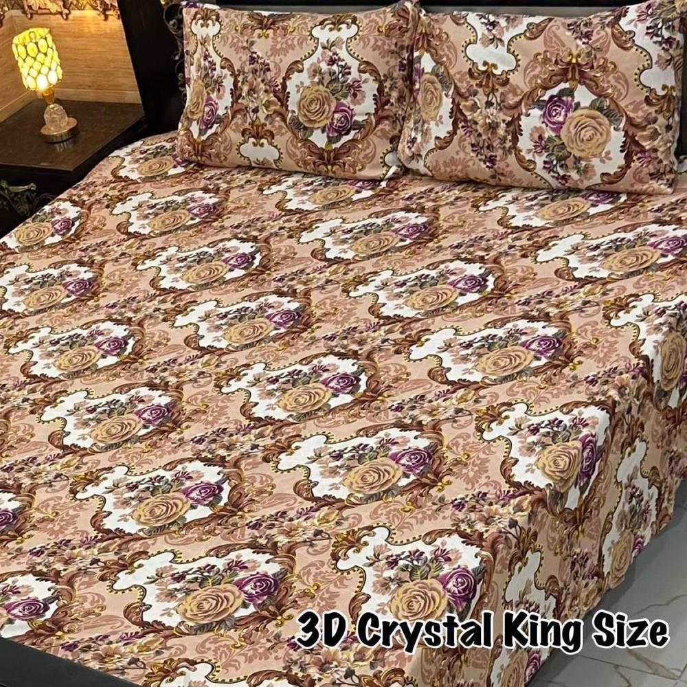 3 Pcs Crystal Cotton Printed Double Bedsheet