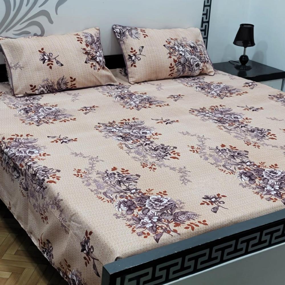 3 Pcs Crystal Cotton Printed Double Bedsheet