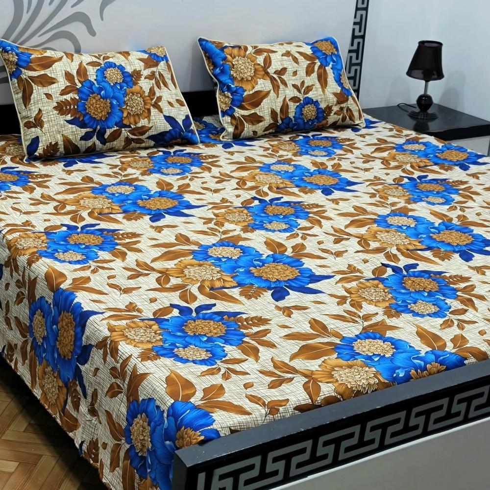 3 Pcs Crystal Cotton Printed Double Bedsheet