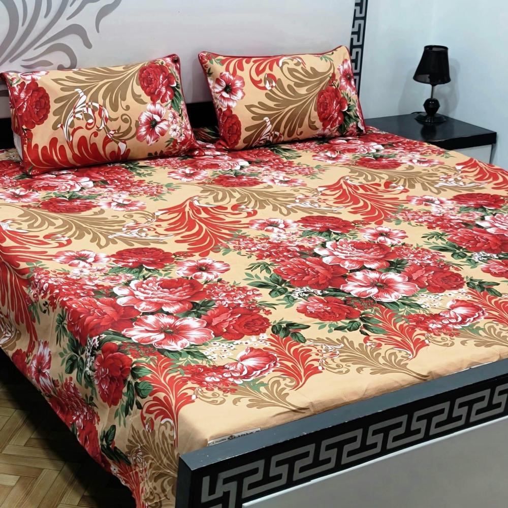 3 Pcs Crystal Cotton Printed Double Bedsheet