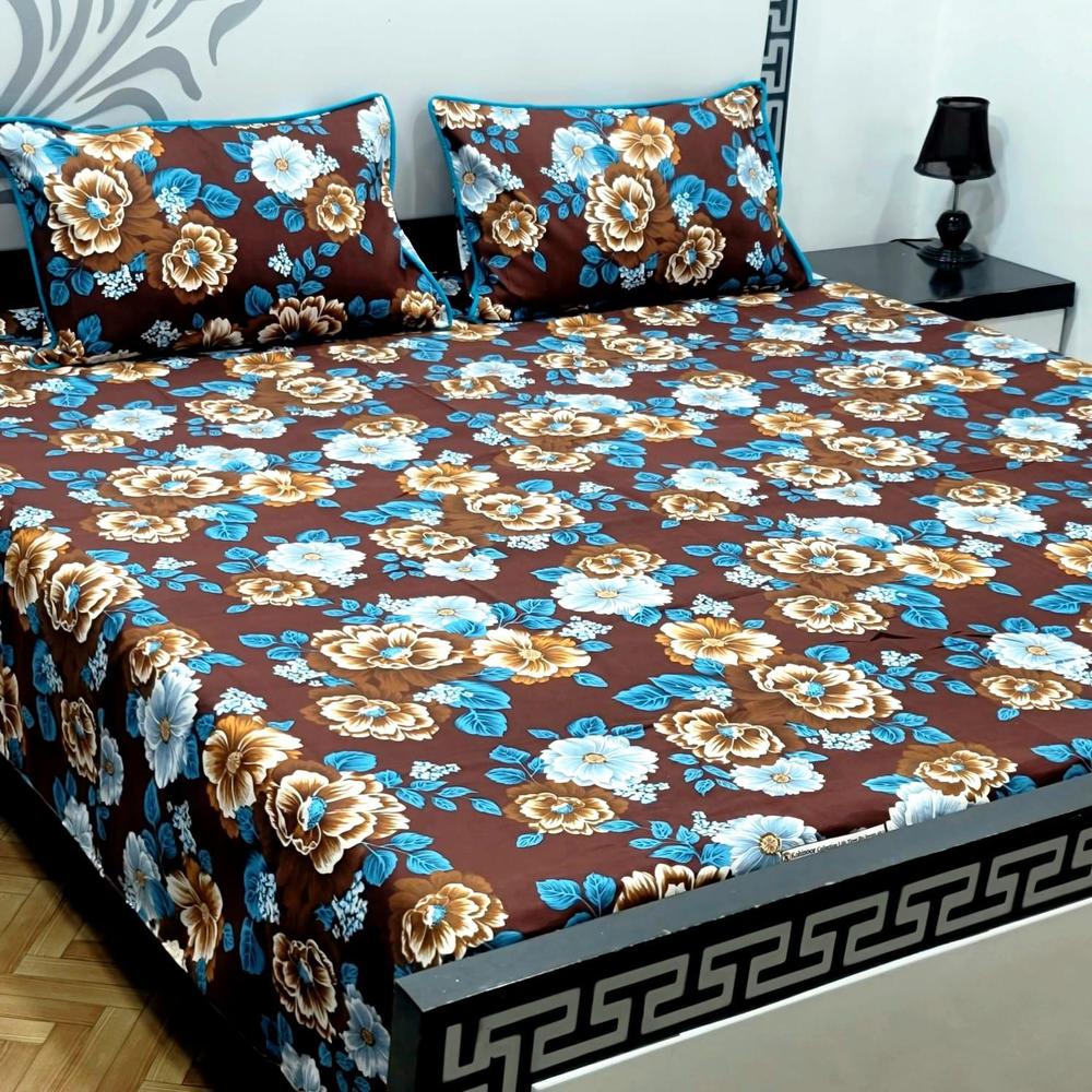 3 Pcs Crystal Cotton Printed Double Bedsheet