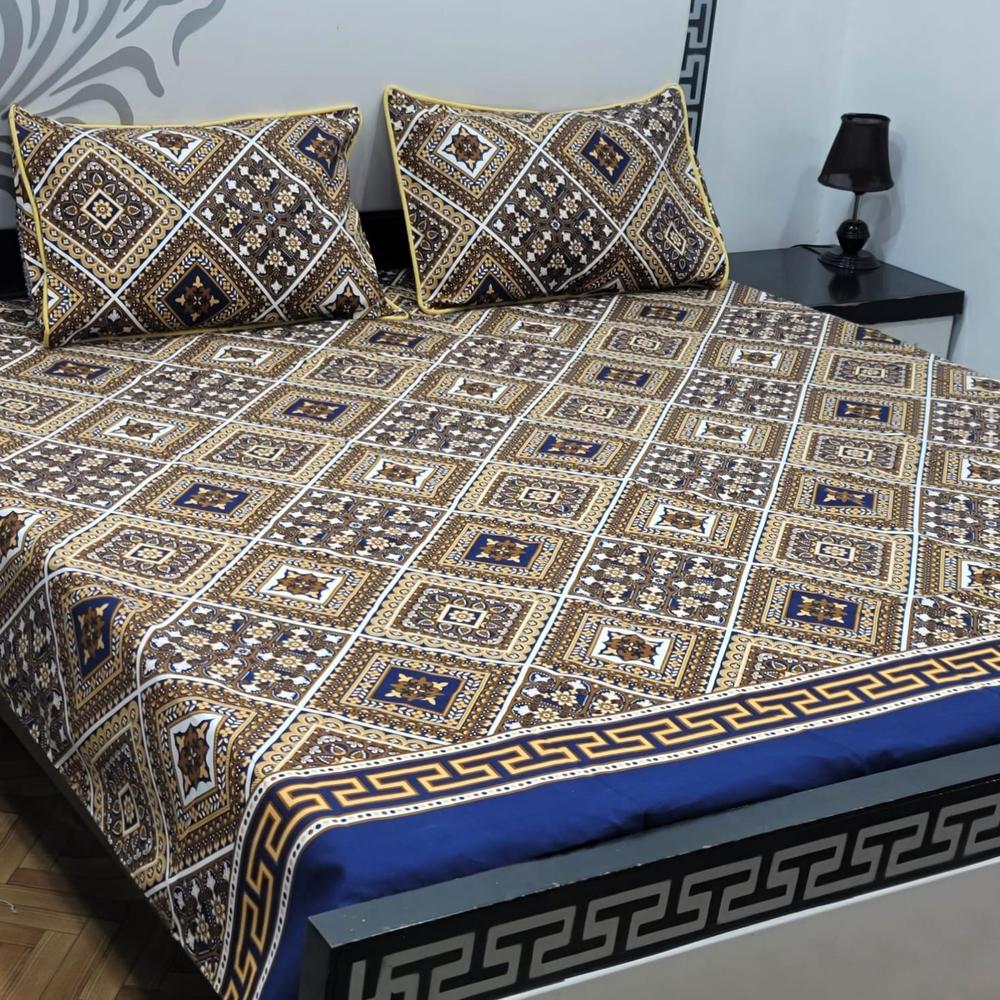 3 Pcs Crystal Cotton Printed Double Bedsheet