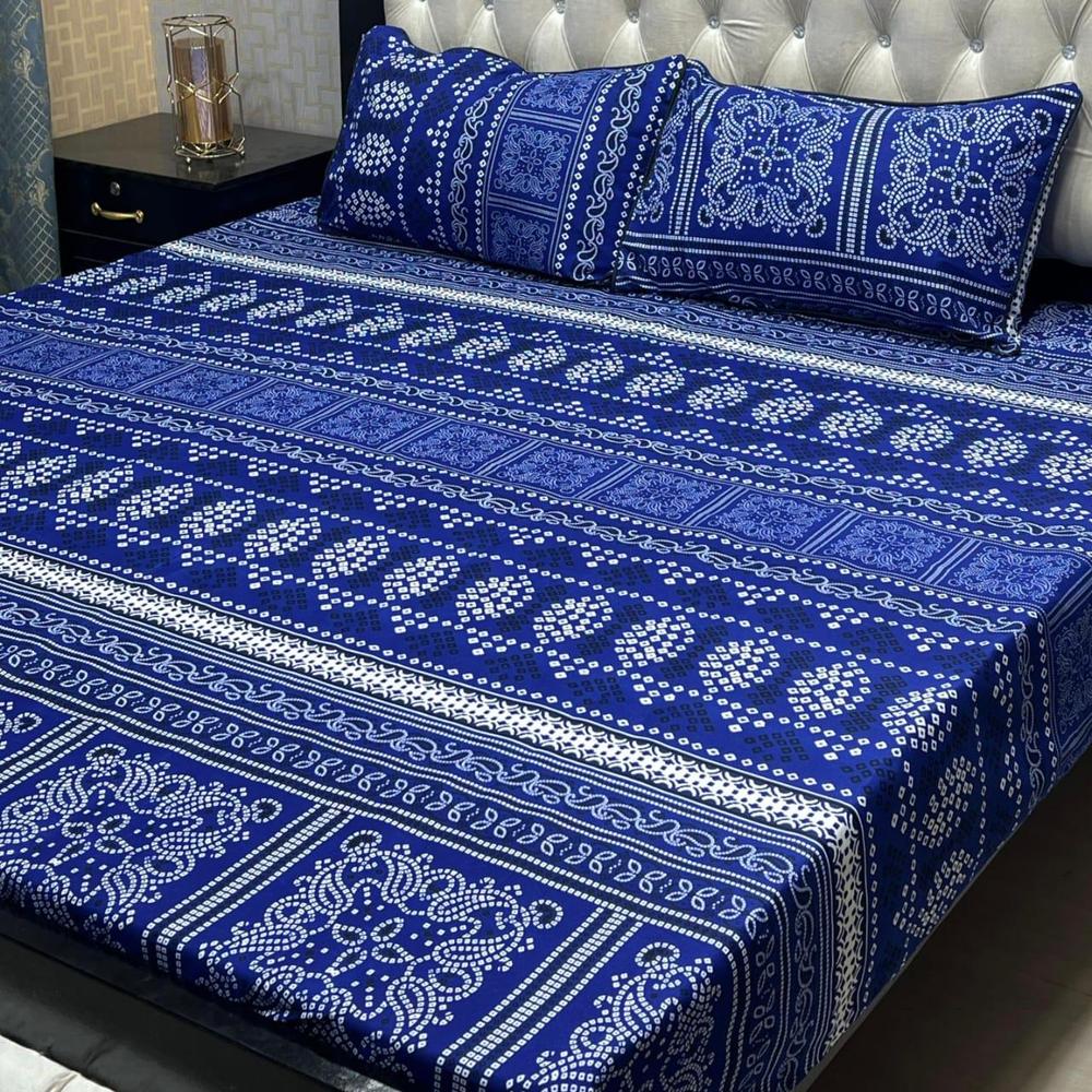 3 Pcs Crystal Cotton Printed Double Bedsheet