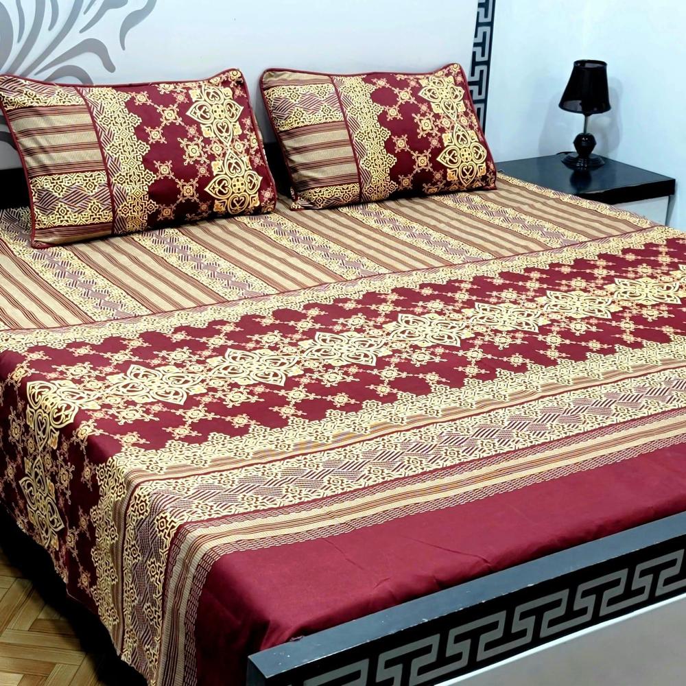 3 Pcs Crystal Cotton Printed Double Bedsheet