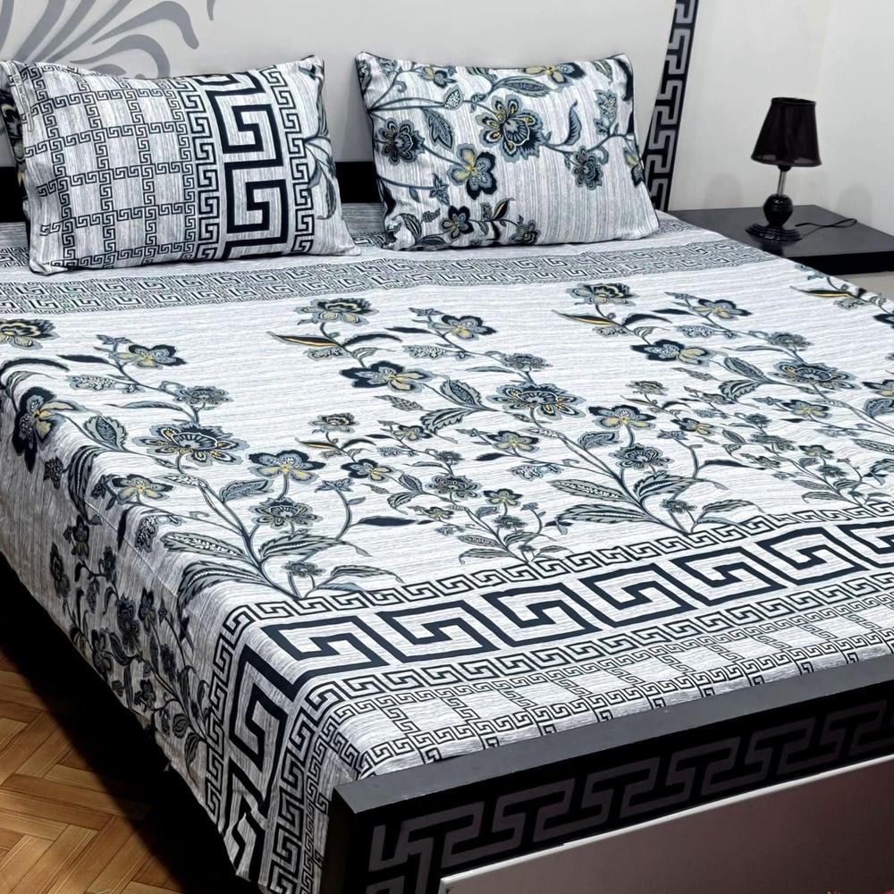 3 Pcs Cotton Sotton Printed Double Bedsheet