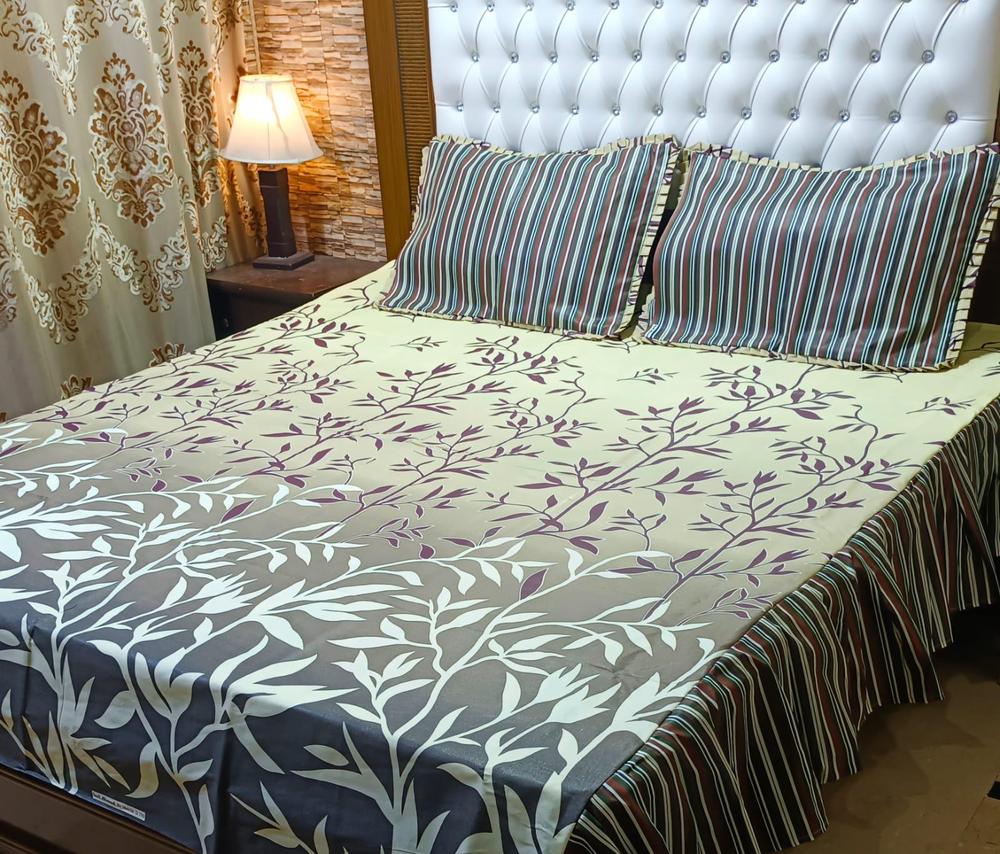 3 Pcs Cotton Salonica Frill Double Bedsheet