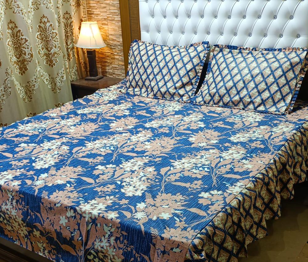 3 Pcs Cotton Salonica Frill Double Bedsheet