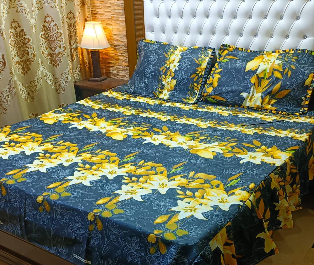 3 Pcs Cotton Salonica Frill Double Bedsheet