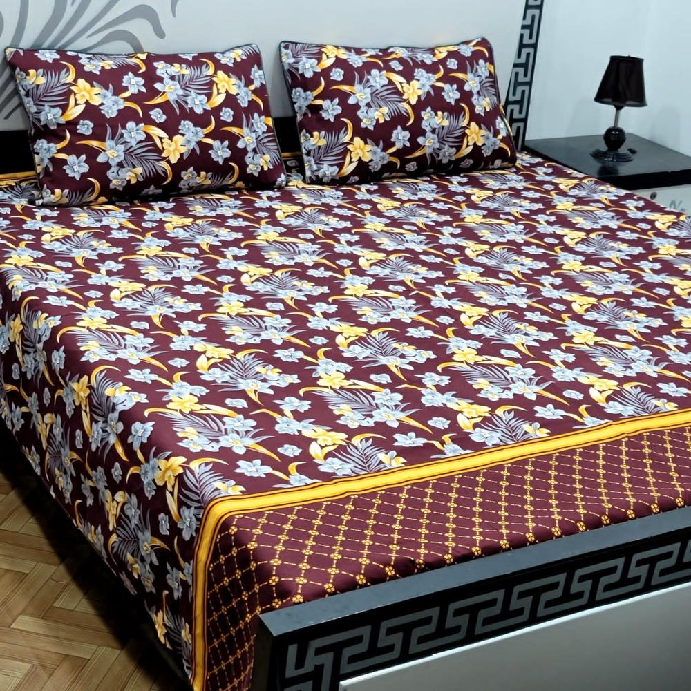 3 Pcs Cotton Sotton Printed Double Bedsheet