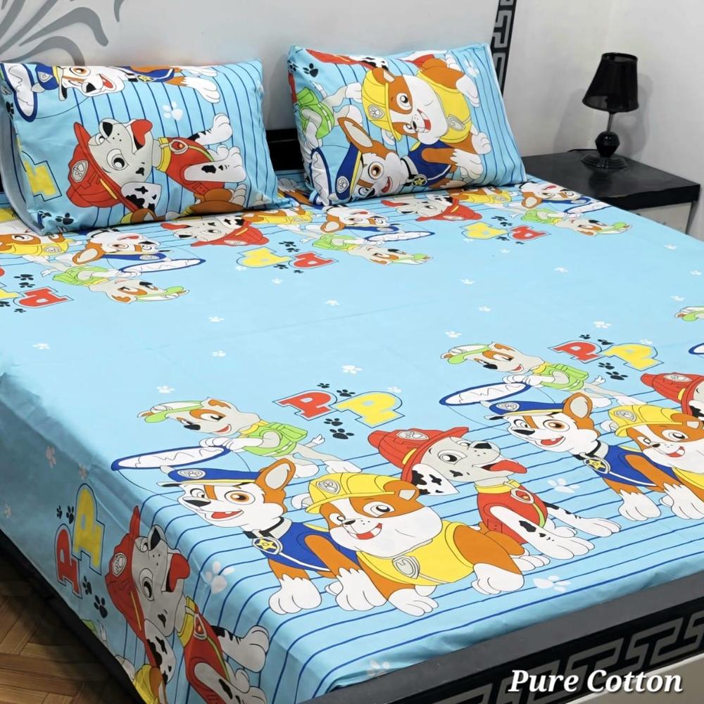 3 Pcs Cotton Printed Double Bedsheet