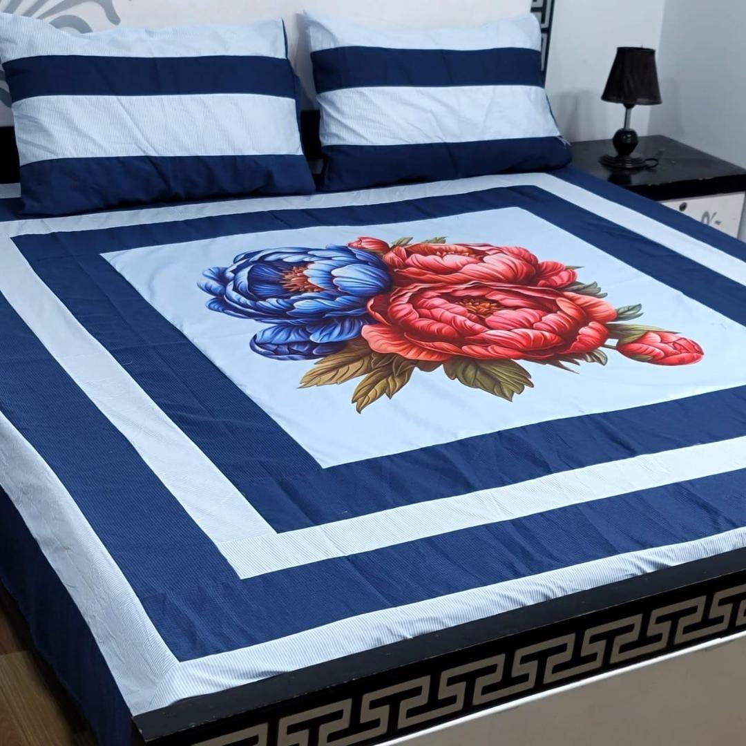 Multicolor Cotton Patchwork Double Bedsheet Set - 3 Pcs