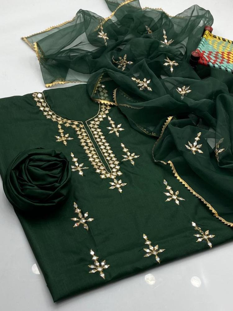 3 Pcs Women's Unstitched Katan Silk Embroidered Suit