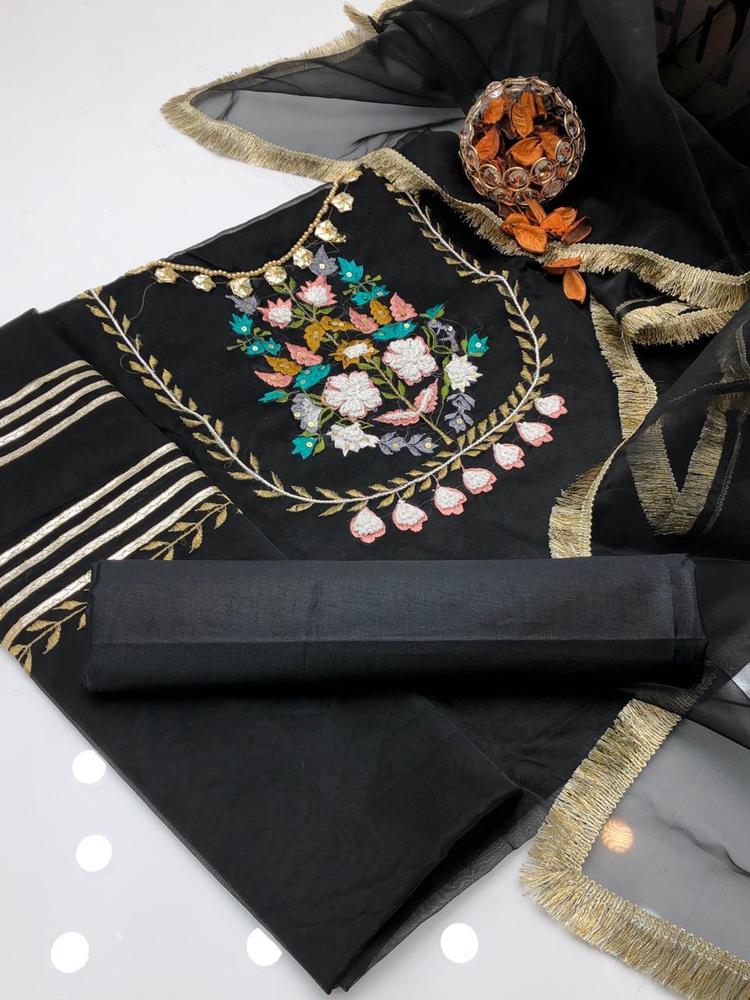 3 Pcs Women's Unstitched Organza Embroidered Suit