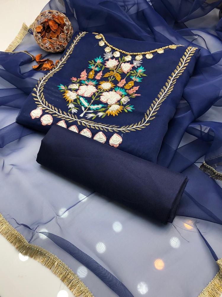 3 Pcs Women's Unstitched Organza Embroidered Suit