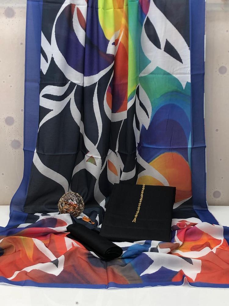 3 Pcs Women's Unstitched Katan Silk Plain Suit