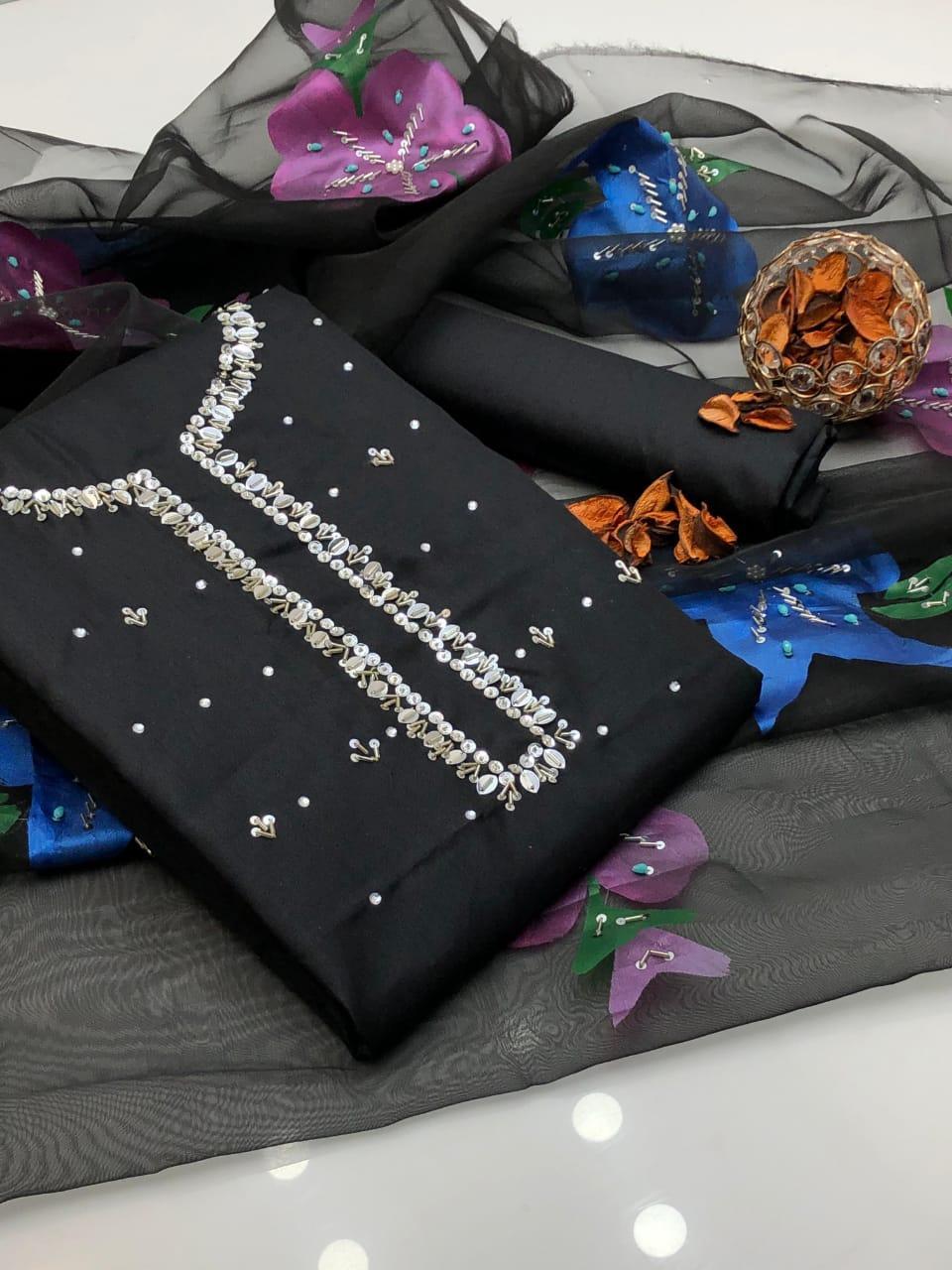 3 Pcs Women's Unstitched Printed Embroidered Suit