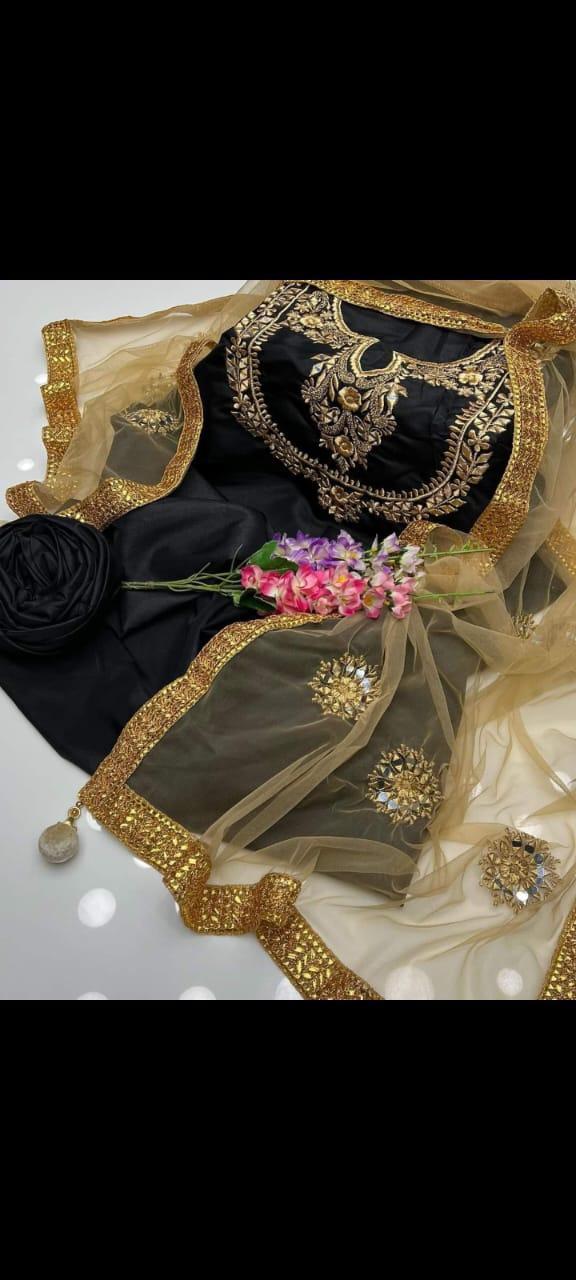 3 Pcs Women's Unstitched Mirror Work Suit