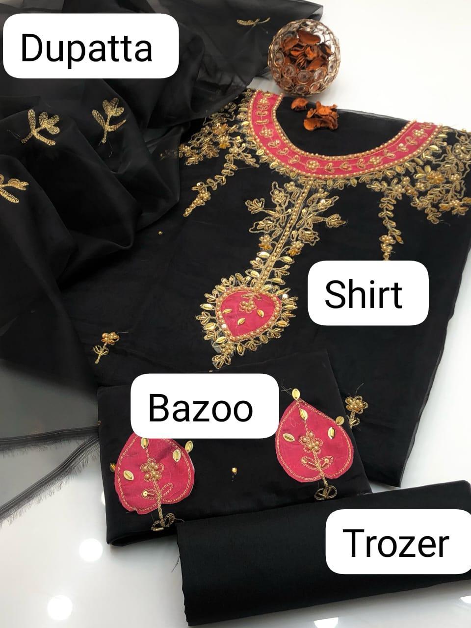 3 Pcs Women's Unstitched Hand Embroidered Suit