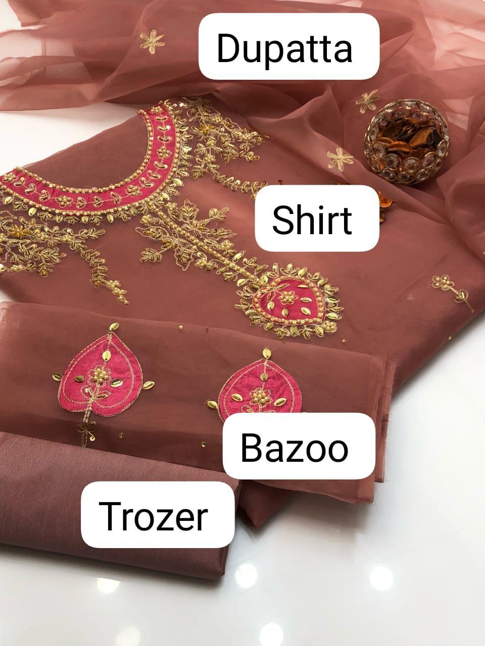 3 Pcs Women's Unstitched Hand Embroidered Suit