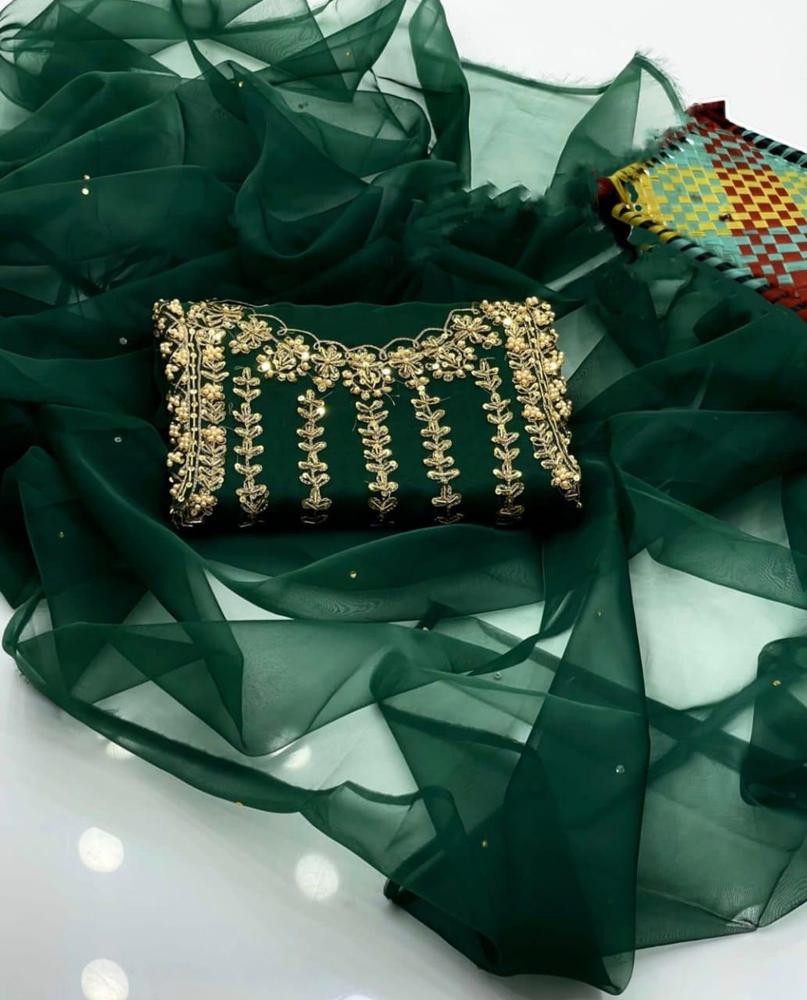 2 Pcs Women's Unstitched Organza Embroidered Suit