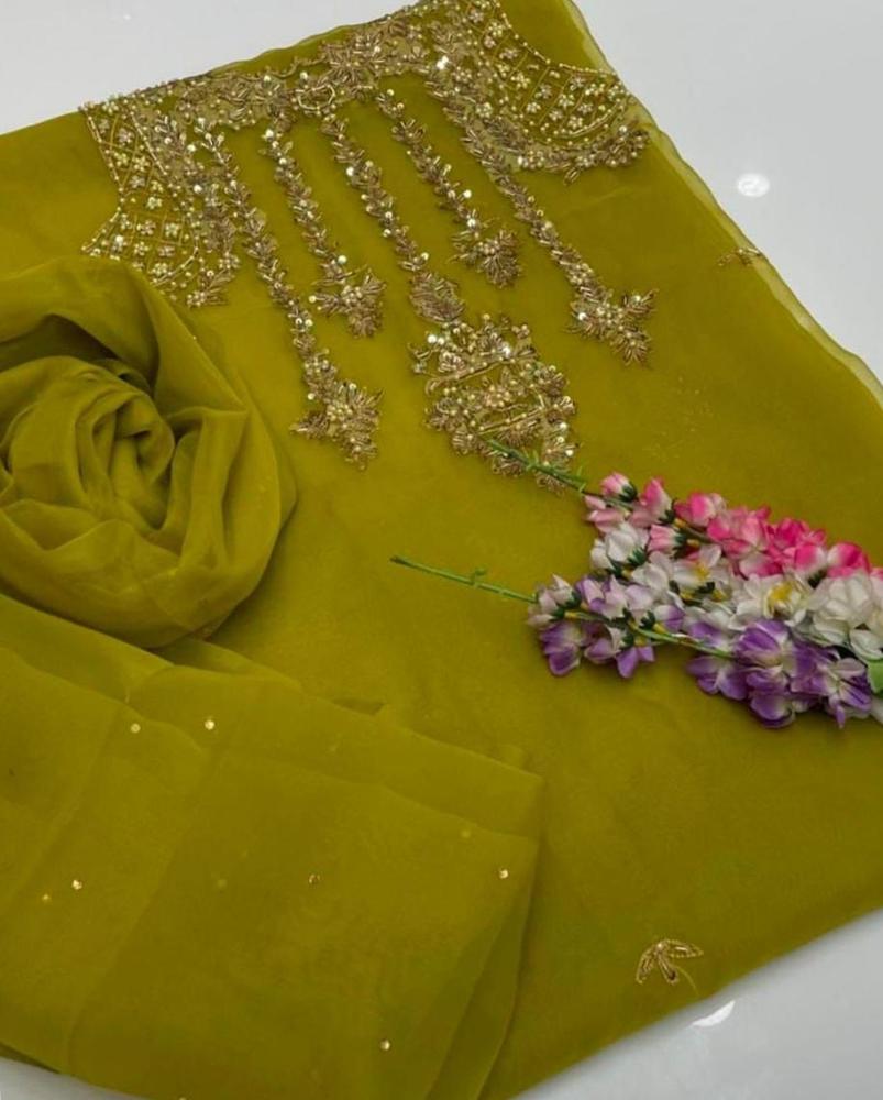 2 Pcs Women's Unstitched Organza Embroidered Suit