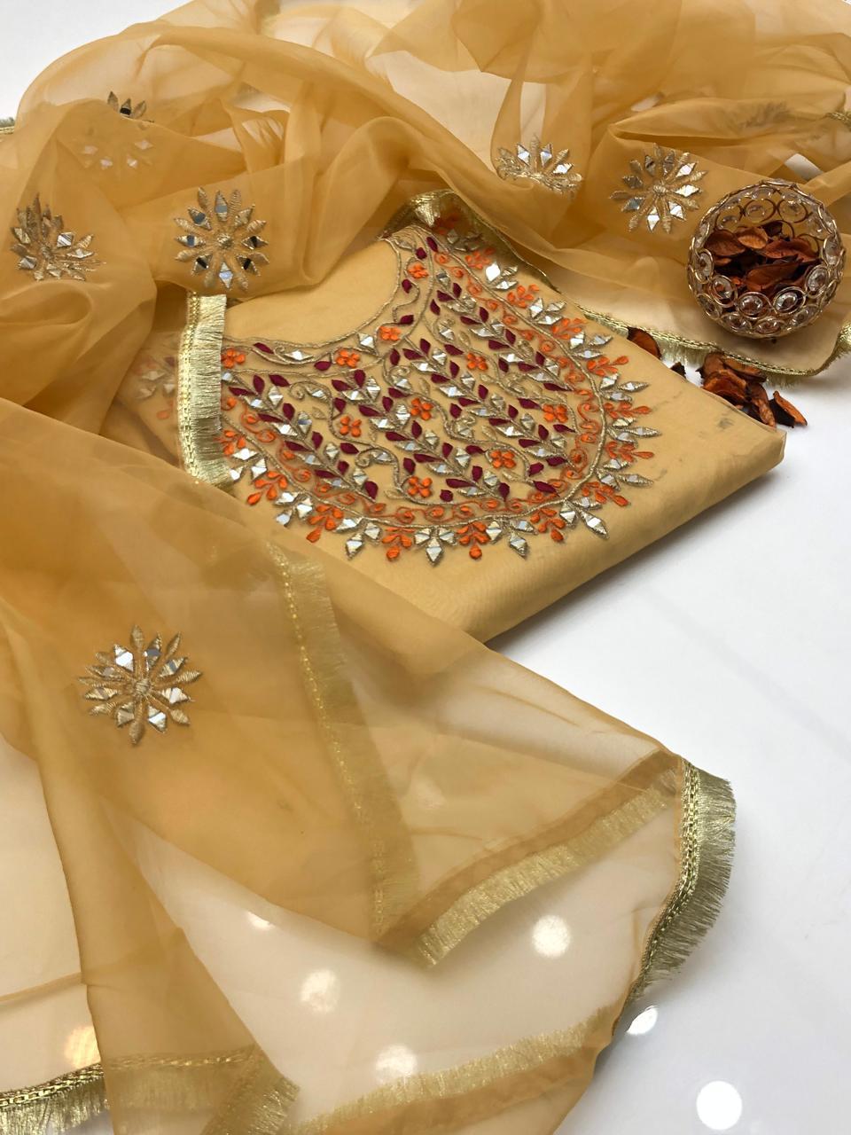 2 Pcs Women's Unstitched Organza Sheesha Work Suit