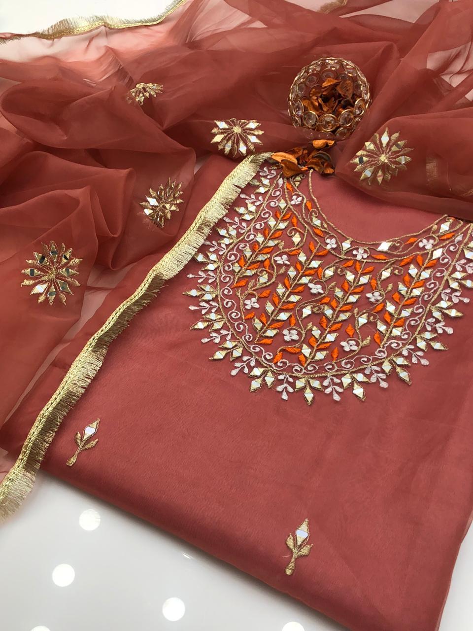 2 Pcs Women's Unstitched Organza Sheesha Work Suit