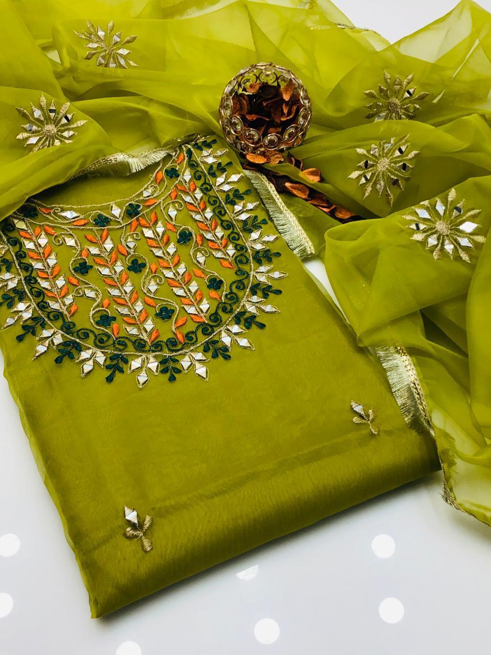 2 Pcs Women's Unstitched Organza Sheesha Work Suit