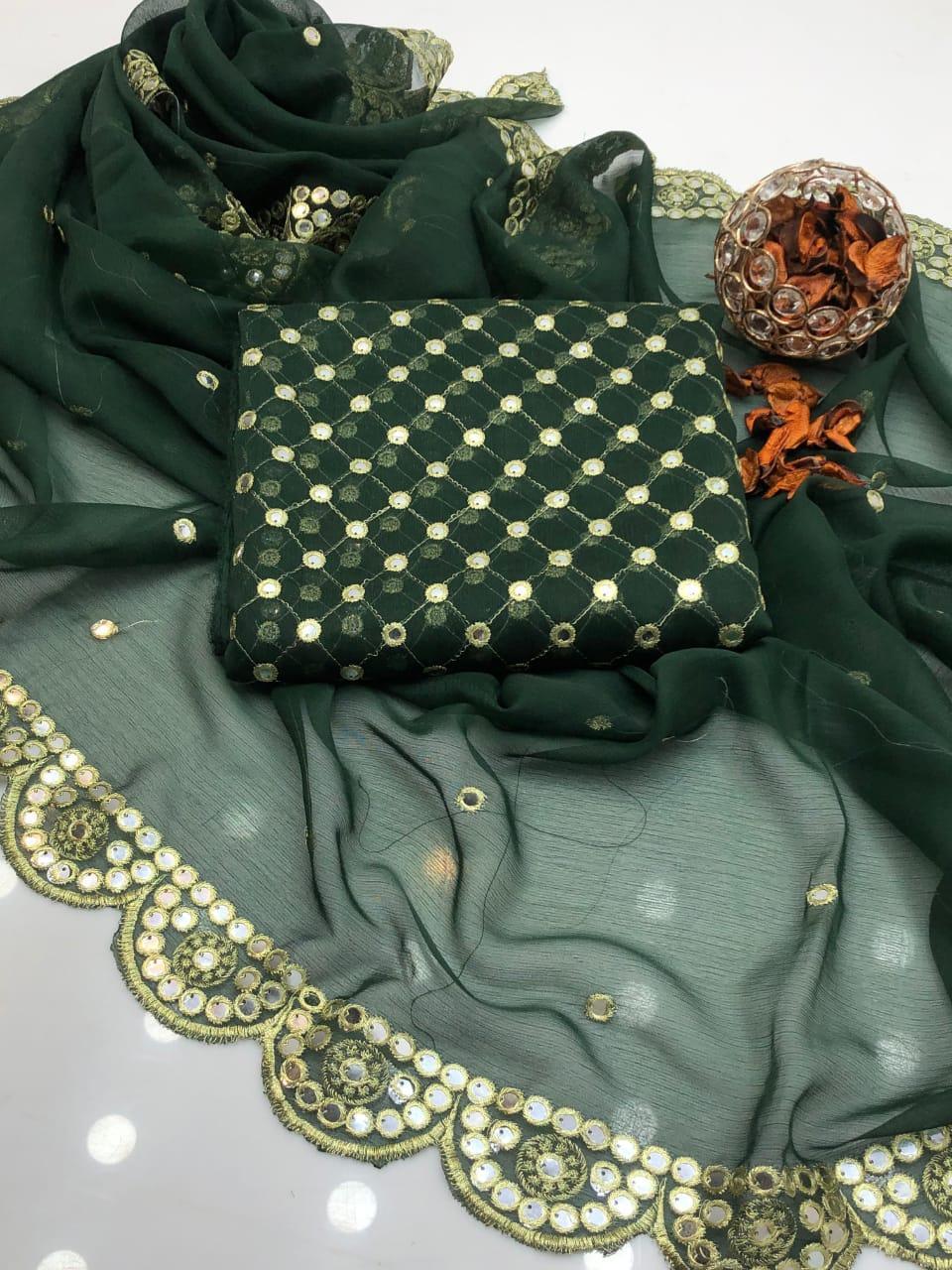 2 Pcs Women's Unstitched Sequins Embroidered Suit