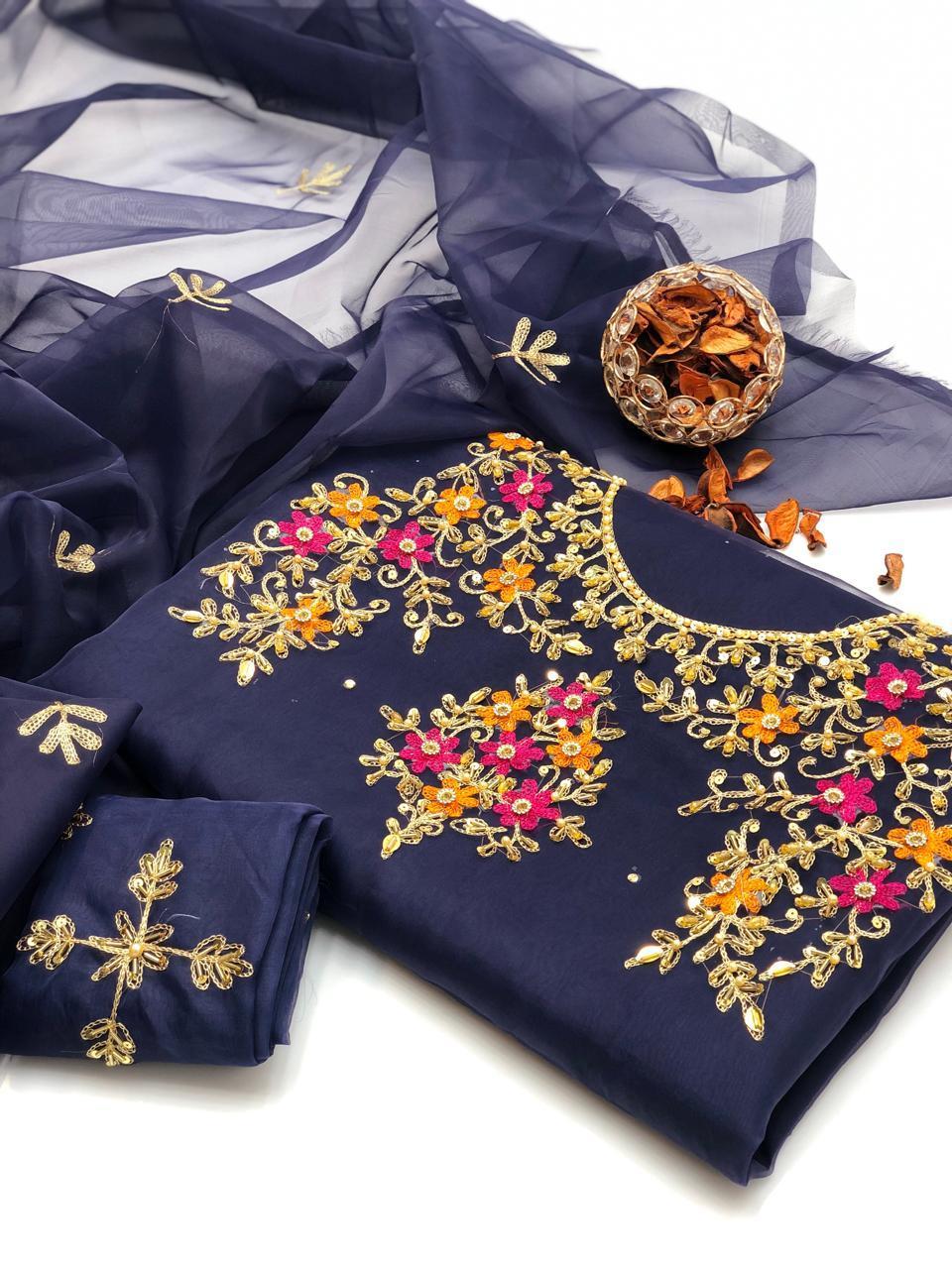 2 Pcs Women's Unstitched Hand Embroidered Suit