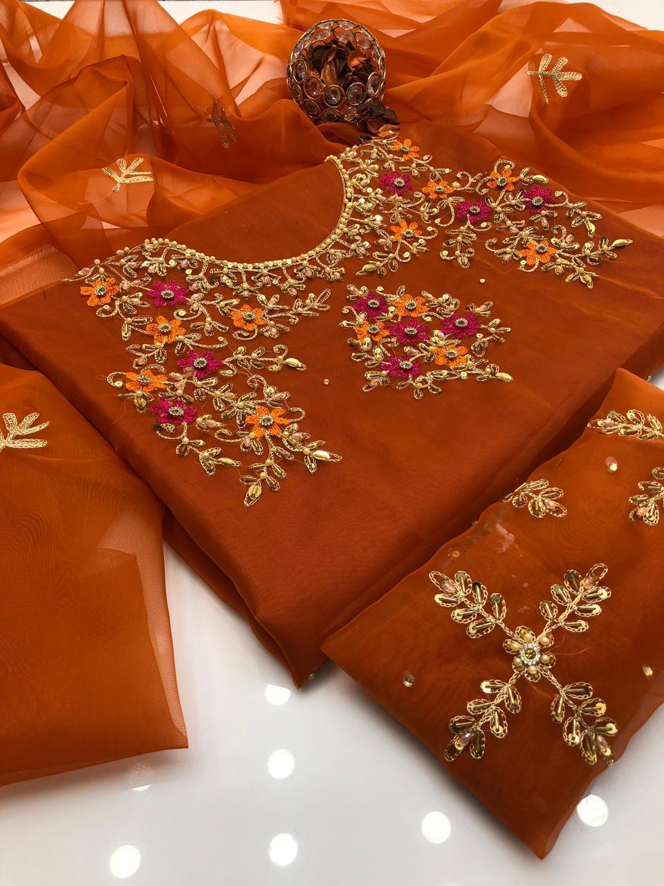 2 Pcs Women's Unstitched Hand Embroidered Suit