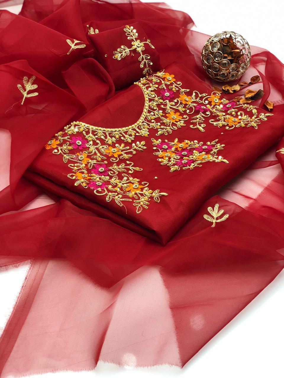 2 Pcs Women's Unstitched Hand Embroidered Suit