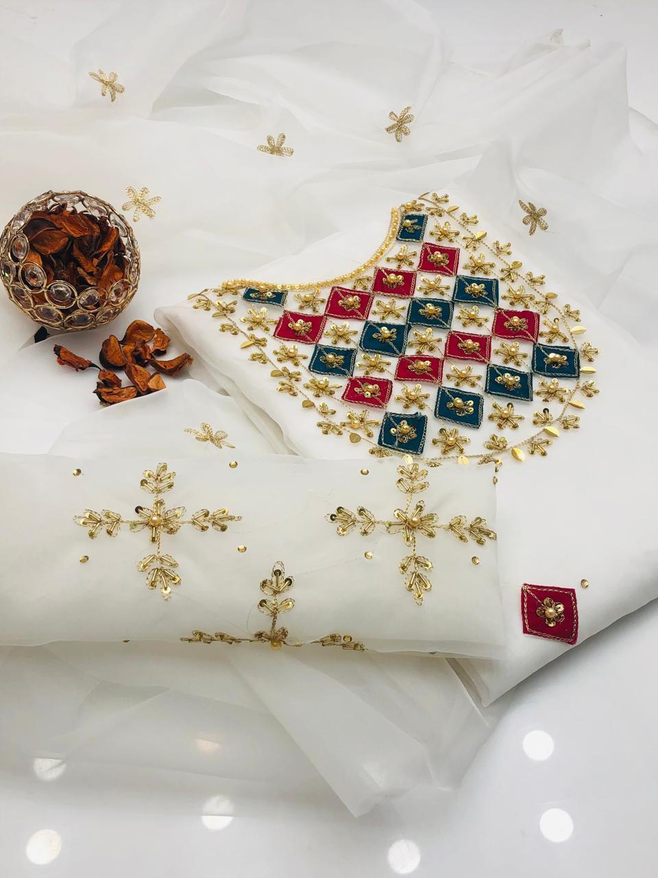 2 Pcs Women's Unstitched Hand Embroidered Suit