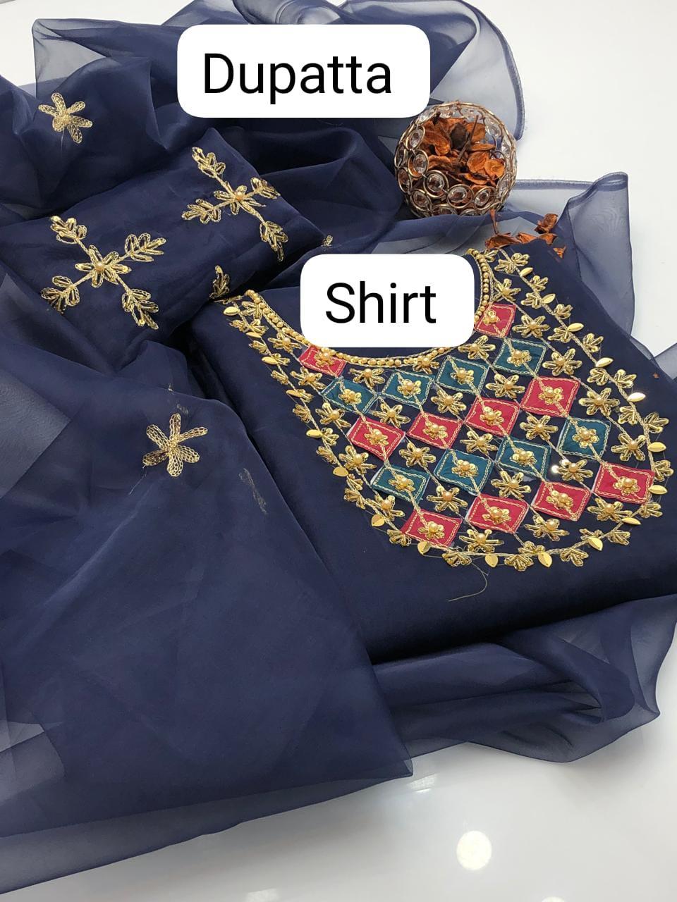 2 Pcs Women's Unstitched Hand Embroidered Suit