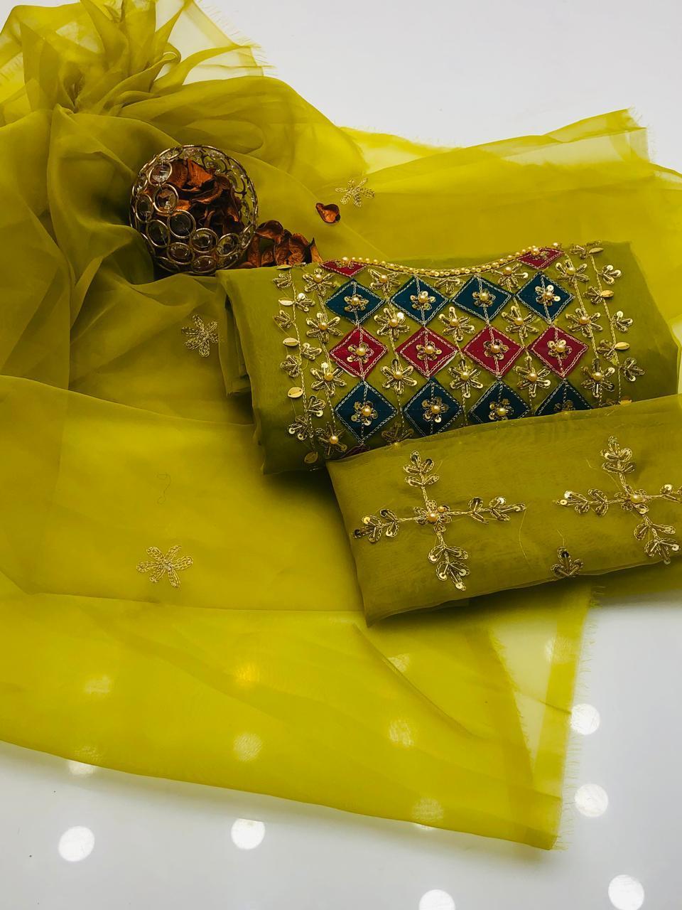 2 Pcs Women's Unstitched Hand Embroidered Suit