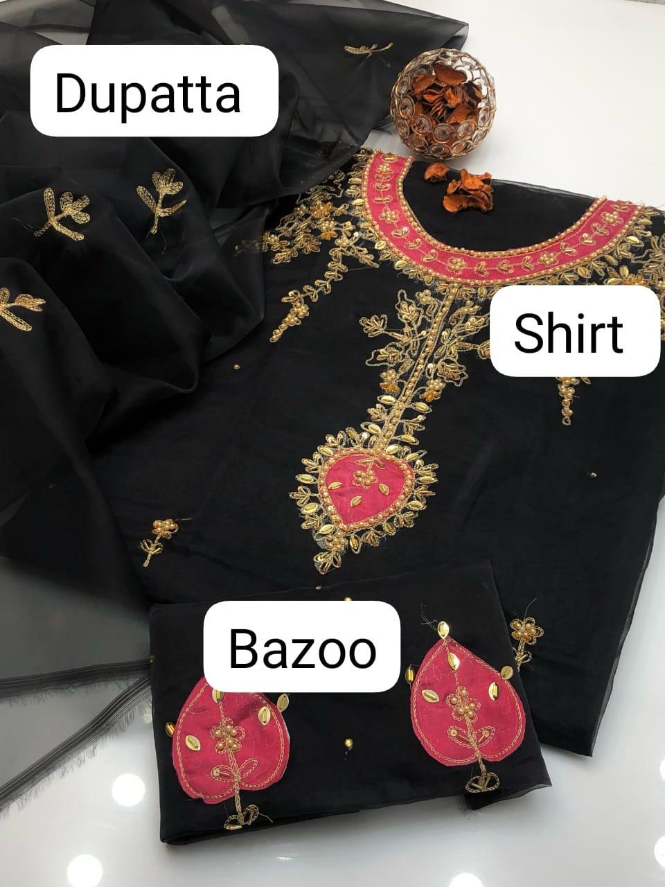 2 Pcs Women's Unstitched Hand Embroidered Suit