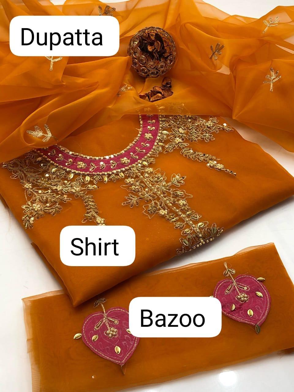 2 Pcs Women's Unstitched Hand Embroidered Suit