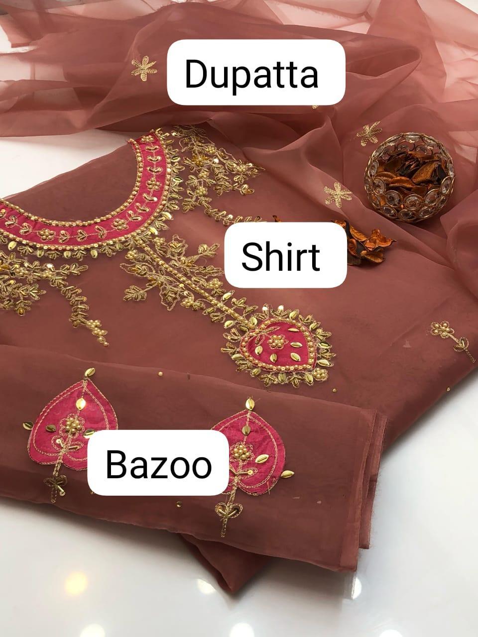 2 Pcs Women's Unstitched Hand Embroidered Suit