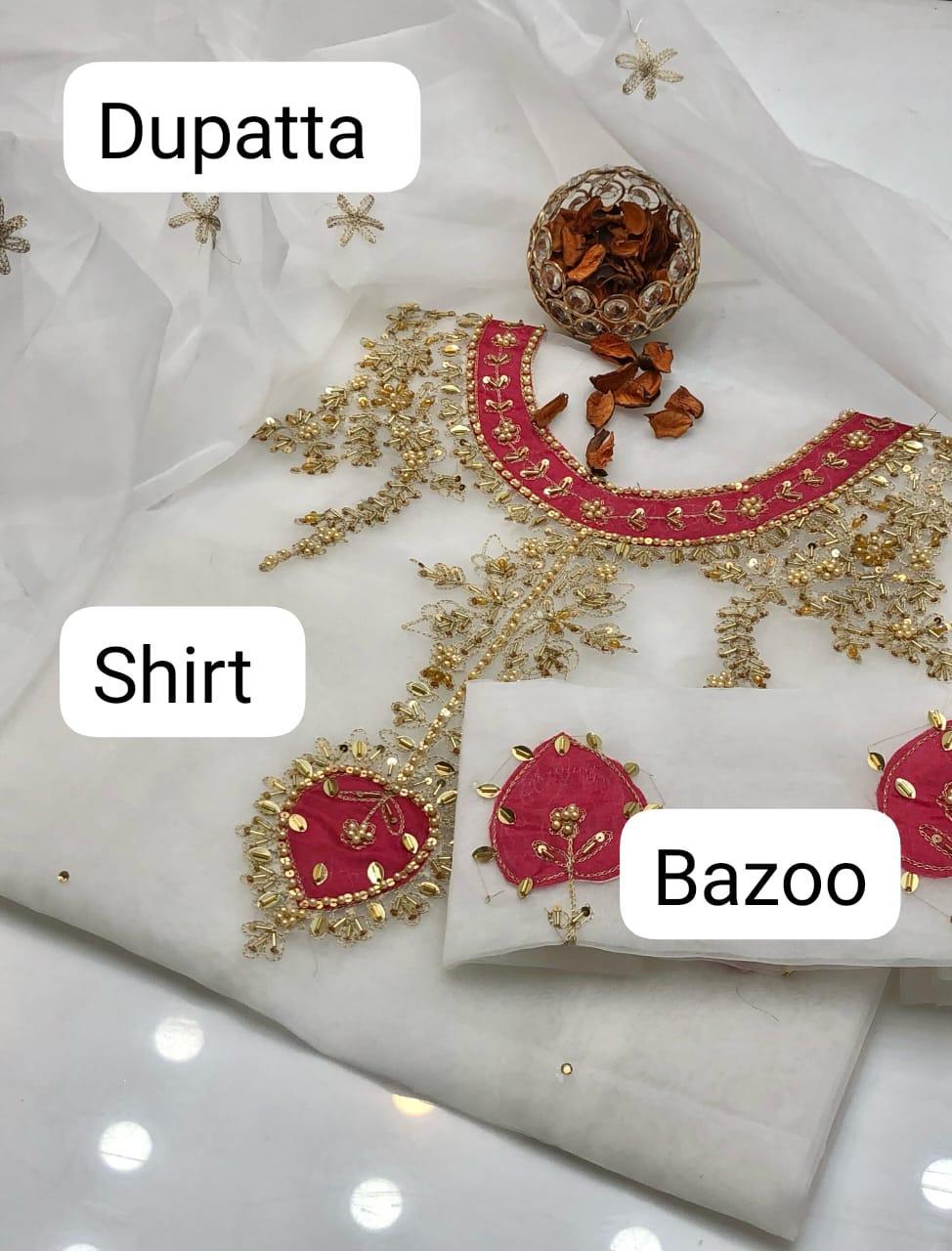 2 Pcs Women's Unstitched Hand Embroidered Suit