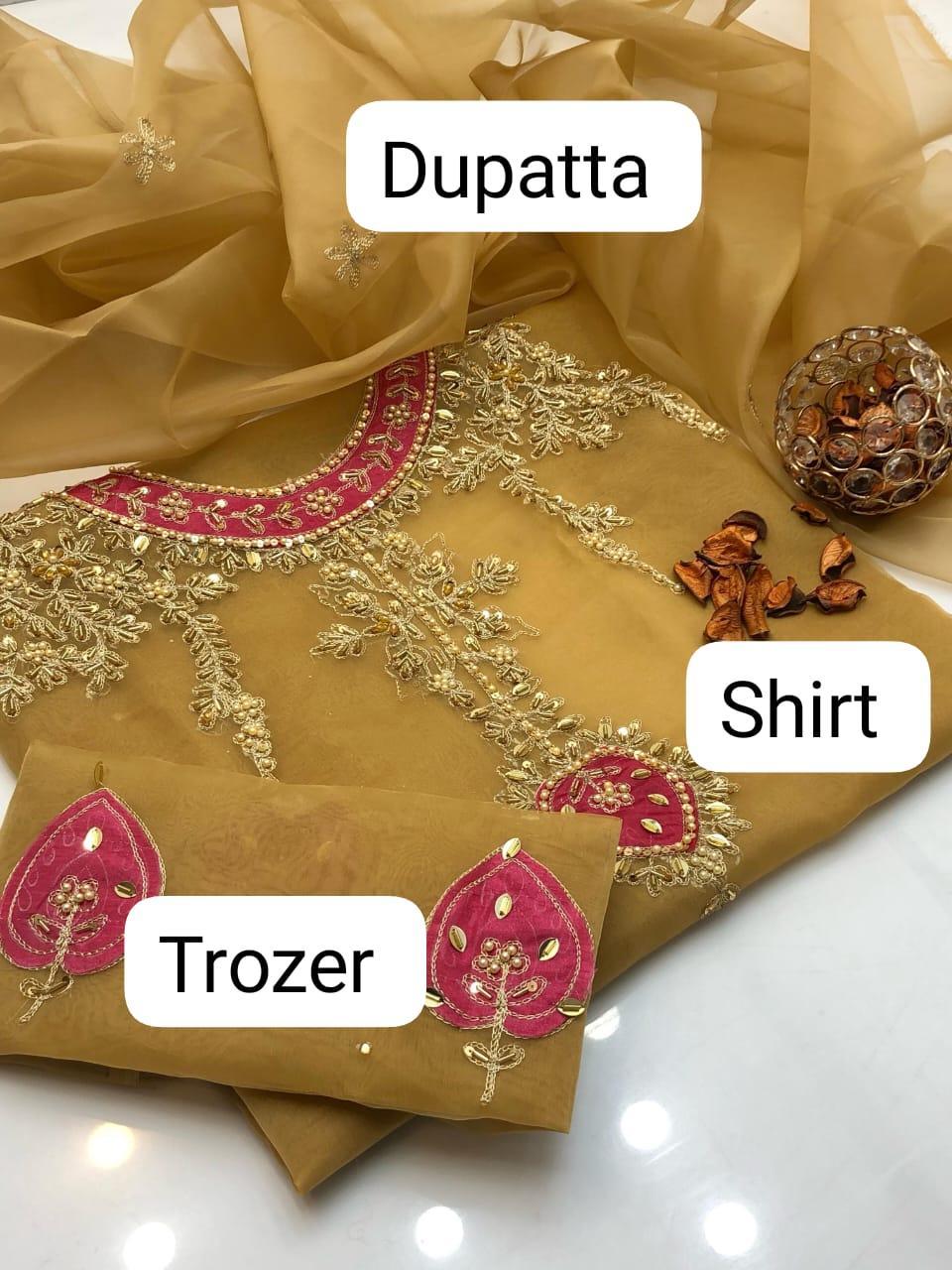 2 Pcs Women's Unstitched Hand Embroidered Suit