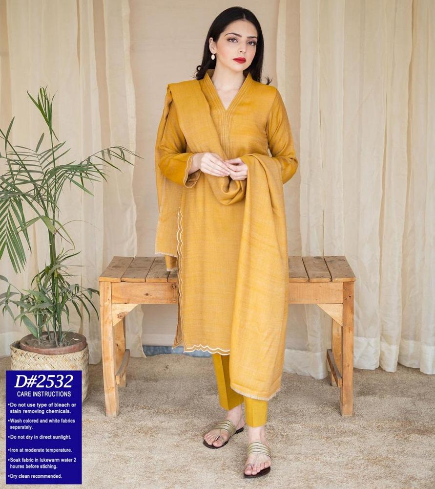 3 Pcs Women's Unstitched Dhanak Embroidered Suit