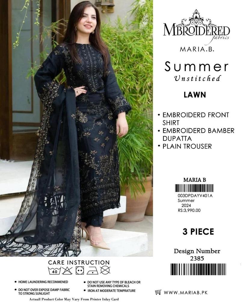2 Pcs Women's Unstitched Lawn Embroidered Suit