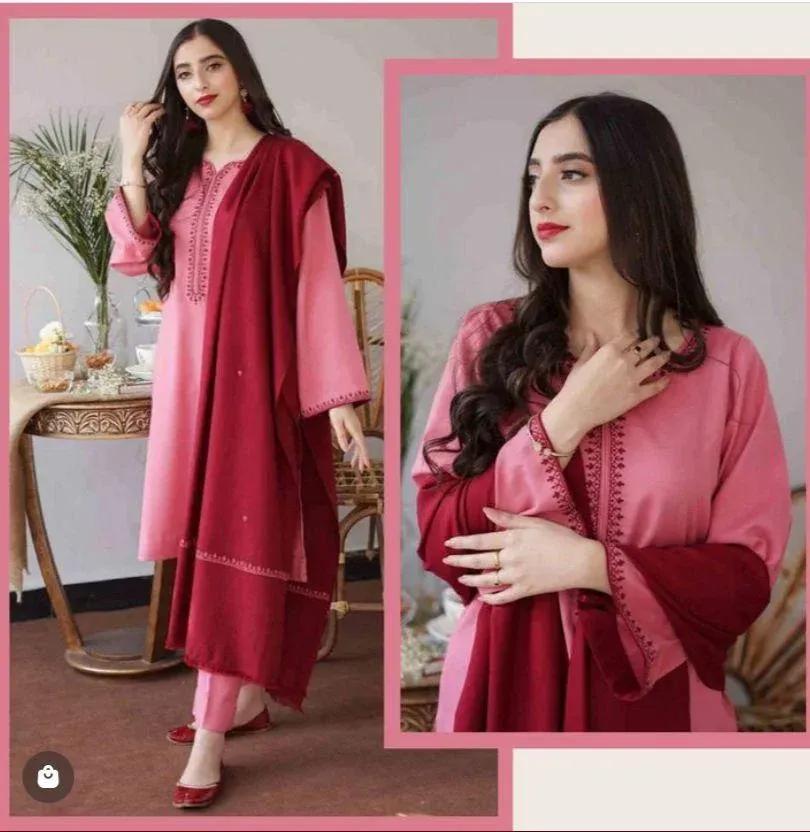 3 Pcs Women's Unstitched Dhanak Embroidered Suit