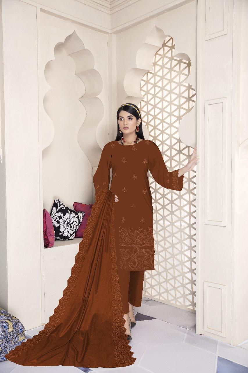 Elegant Brown Embroidered Chikankari Suit Set with Dupatta