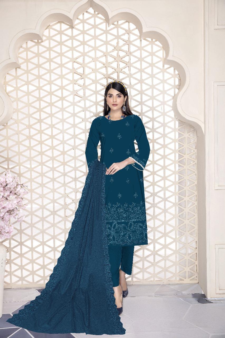 Turquoise Embroidered Suit Set – Chikankari Elegance in Dhanak Fabric