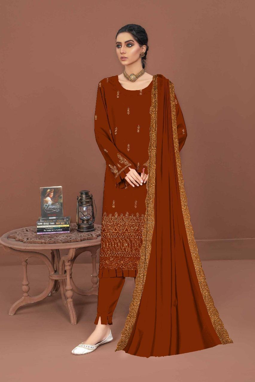 3 Pcs Women's Unstitched Embroidered Suit