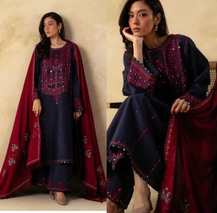 3 Pcs Women's Dhanak Unstitched Embroidered Suit