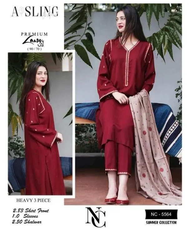 3 Pcs Women's Unstitched Embroidered Suit