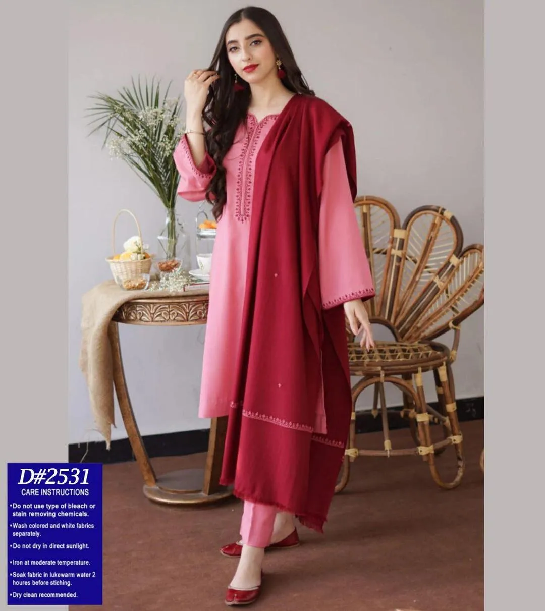 3 Pcs Women's Unstitched Embroidered Suit